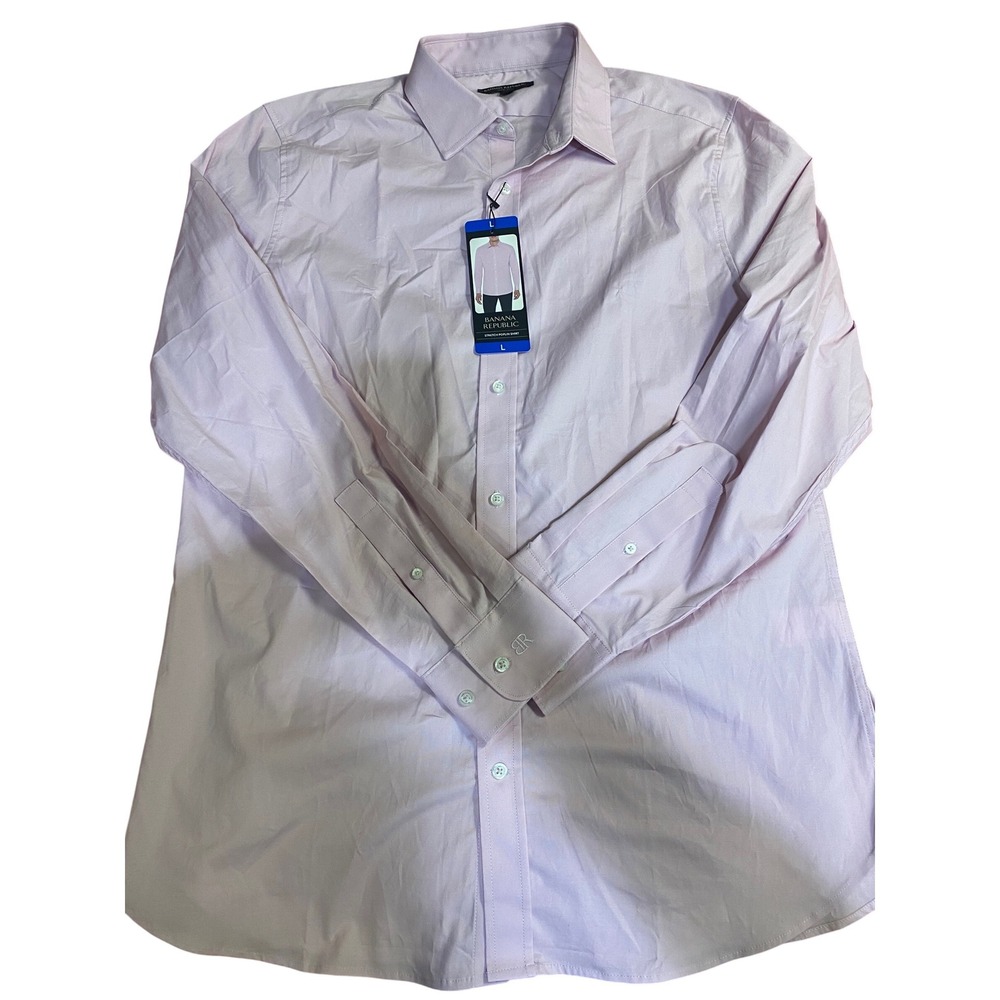 Banana Republic Slim Fit Stretch Poplin Shirt Mens Large Pink Long Sleeve NWT
